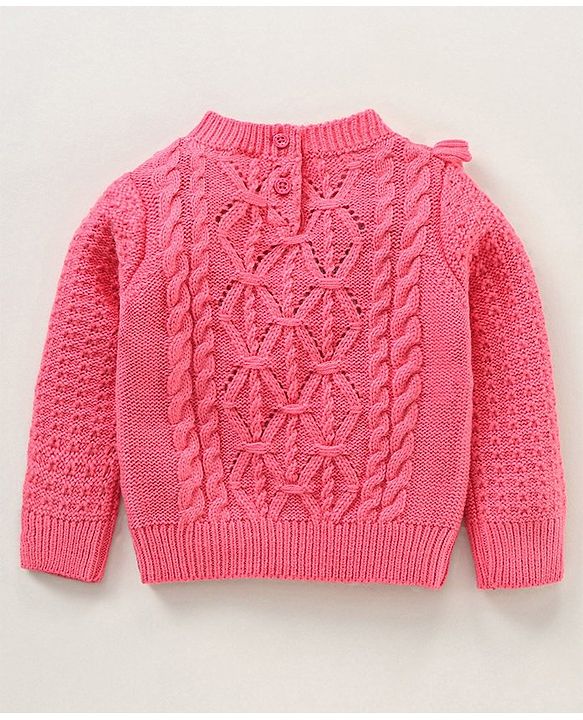 Babyhug Cotton Full Sleeves Cable Knit Sweater - Pink
