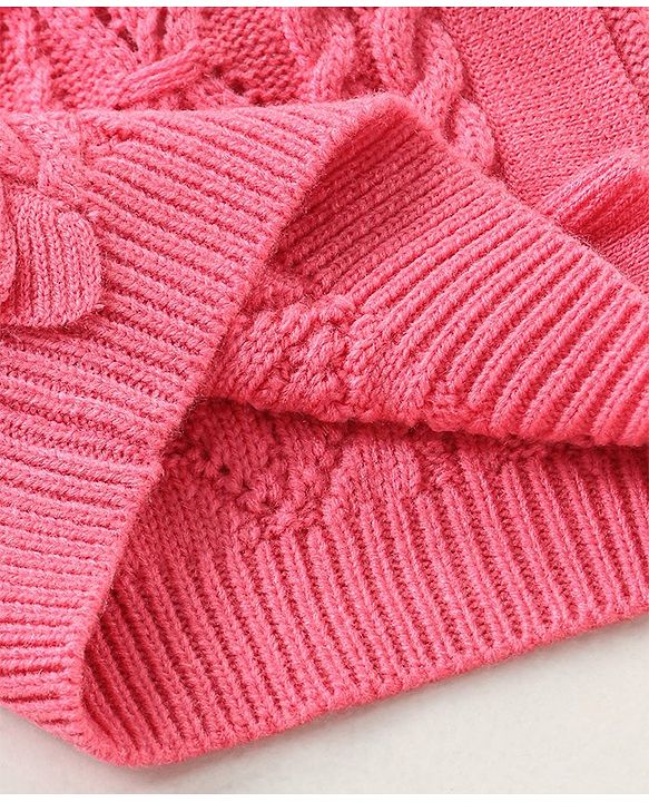 Babyhug Cotton Full Sleeves Cable Knit Sweater - Pink