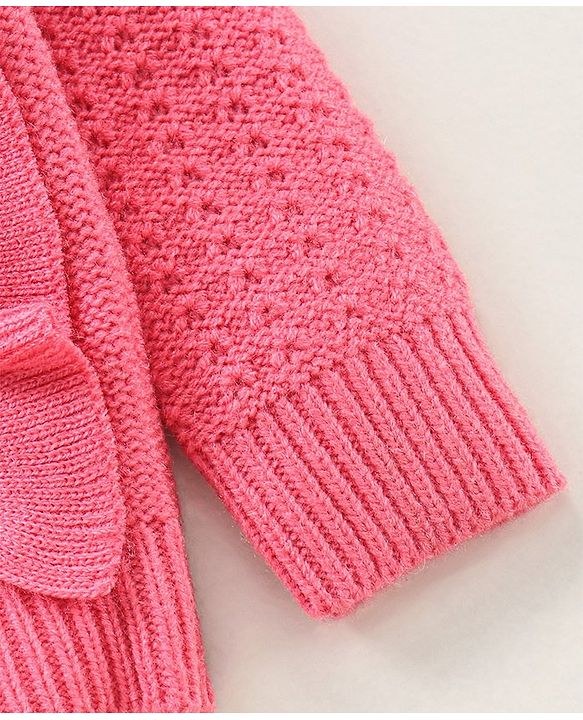 Babyhug Cotton Full Sleeves Cable Knit Sweater - Pink