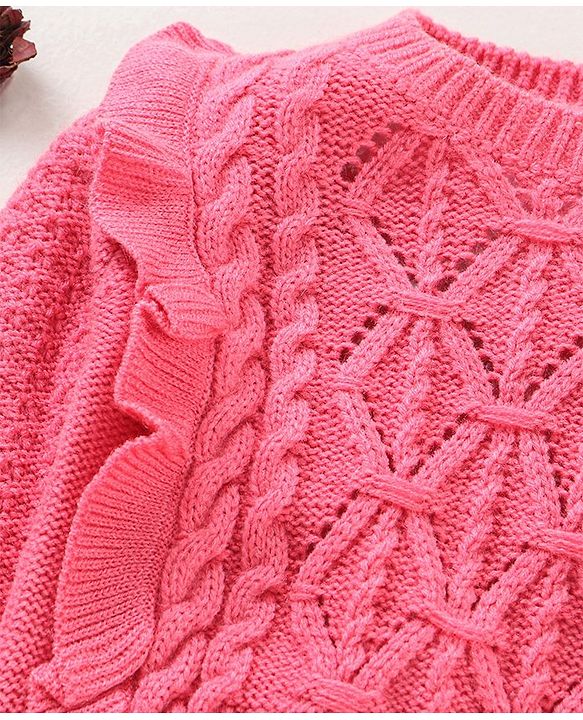 Babyhug Cotton Full Sleeves Cable Knit Sweater - Pink