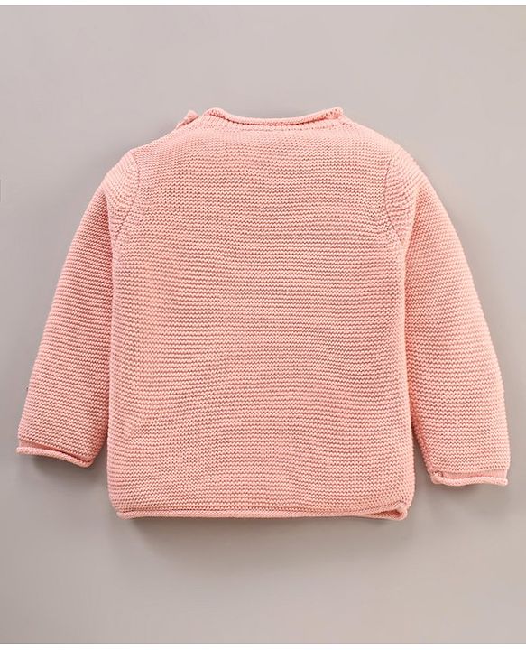 Babyhug Cotton Knit Full Sleeves Floral Embroidery Sweater - Pink
