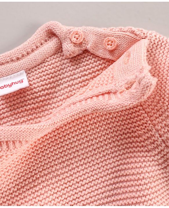 Babyhug Cotton Knit Full Sleeves Floral Embroidery Sweater - Pink