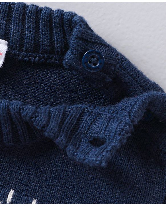 Babyhug Full Sleeves Knit Printed Pullover - Navy Blue