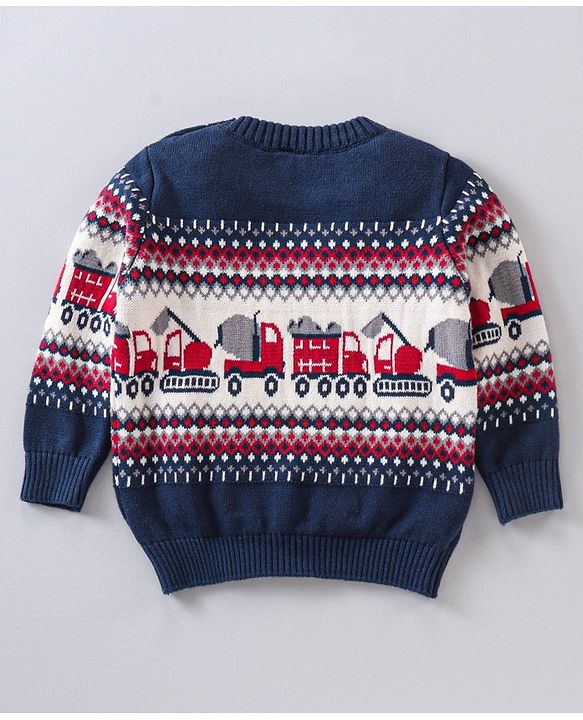 Babyhug Full Sleeves Knit Printed Pullover - Navy Blue