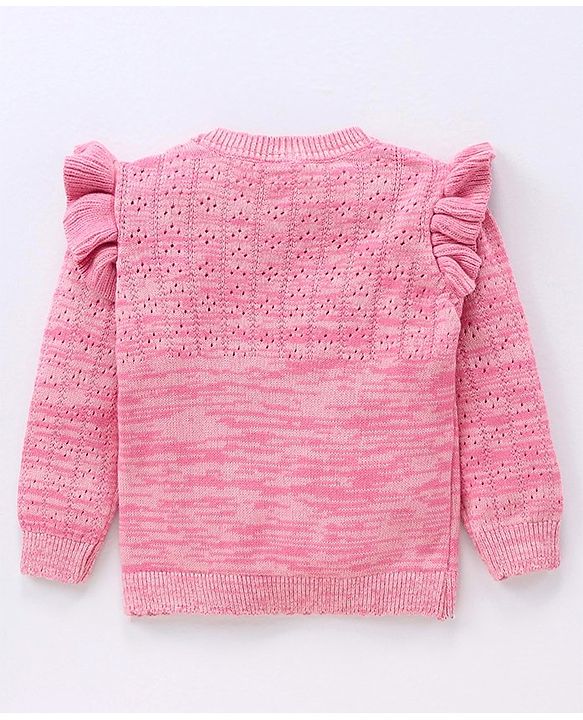 Babyhug Cotton Knit Full Sleeves Pullovers Floral Design - Pink