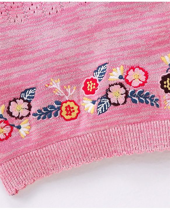 Babyhug Cotton Knit Full Sleeves Pullovers Floral Design - Pink