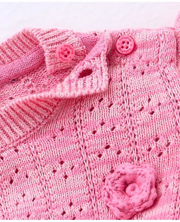 Babyhug Cotton Knit Full Sleeves Pullovers Floral Design - Pink