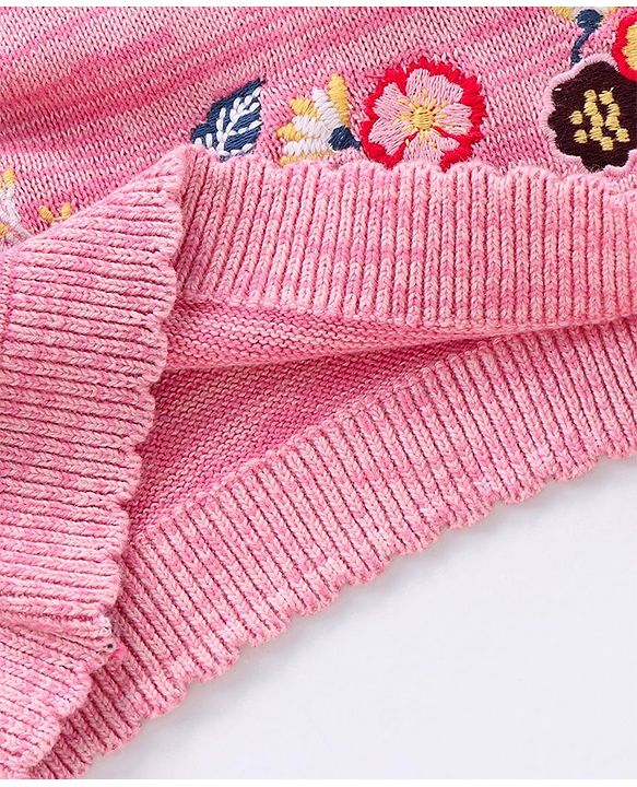 Babyhug Cotton Knit Full Sleeves Pullovers Floral Design - Pink