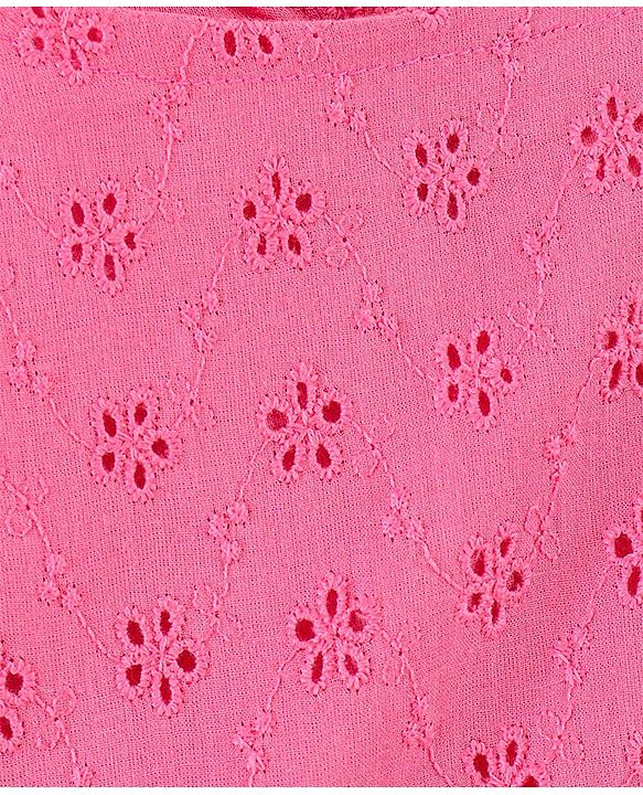 Babyhug Sleeveless 100% Cotton Hakoba Frock With Flower Applique - Pink