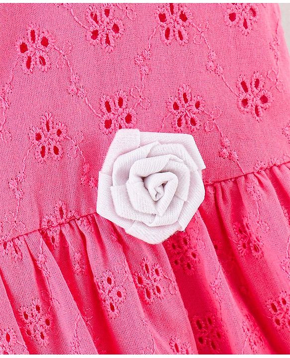 Babyhug Sleeveless 100% Cotton Hakoba Frock With Flower Applique - Pink