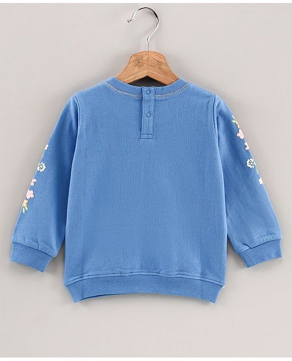 Babyhug Full Sleeves Sweatshirt Floral Graphics & Frill Detailing at Pocket - Blue