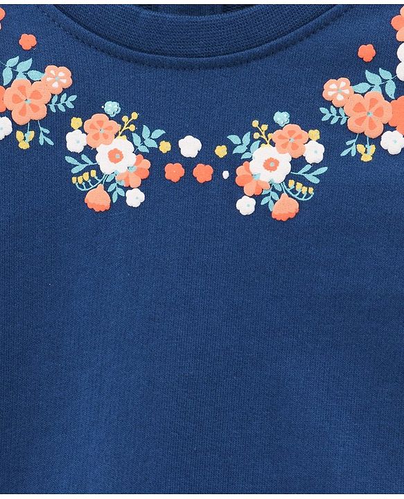 Babyhug Full Sleeves Sweatshirt Floral Print & Balloon Sleeves- Navy Blue