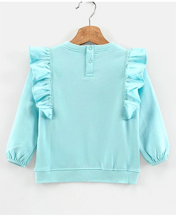 Babyhug Full Sleeves Sweatshirt with Embroidery & Frill Detailing - Sky Blue