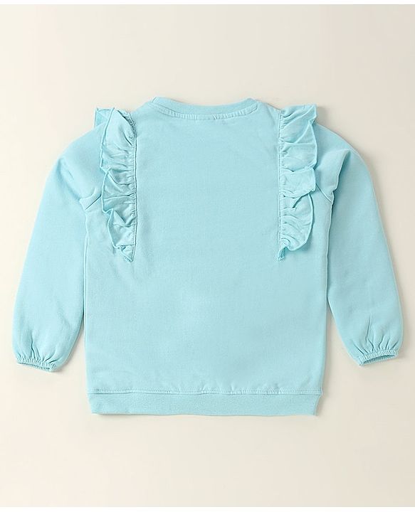 Babyhug Full Sleeves Sweatshirt with Embroidery & Frill Detailing - Sky Blue