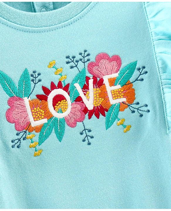 Babyhug Full Sleeves Sweatshirt with Embroidery & Frill Detailing - Sky Blue