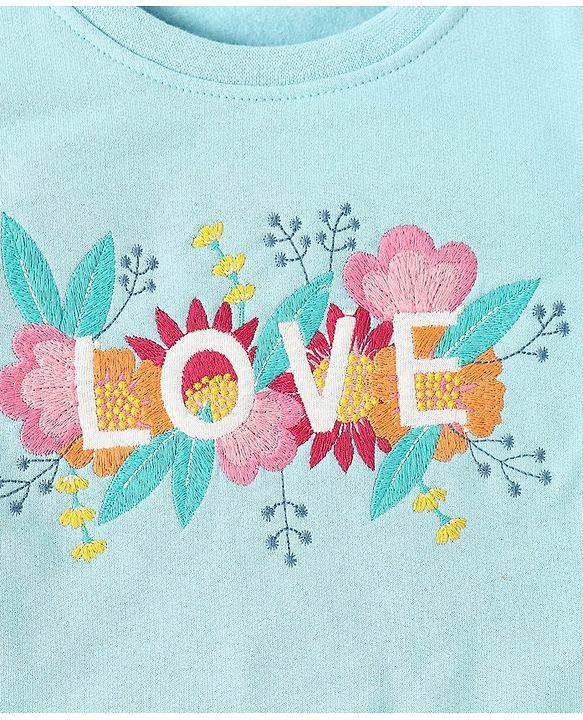 Babyhug Full Sleeves Sweatshirt with Embroidery & Frill Detailing - Sky Blue