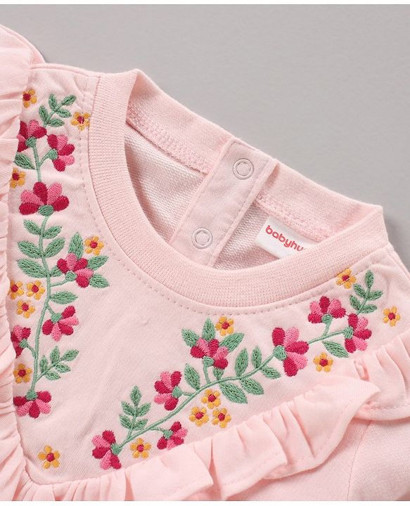 Babyhug Full Sleeves Sweatshirt with Embroidery & Frill Detailing - Pink