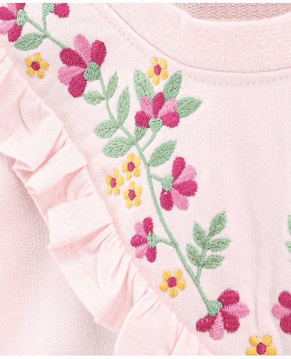 Babyhug Full Sleeves Sweatshirt with Embroidery & Frill Detailing - Pink