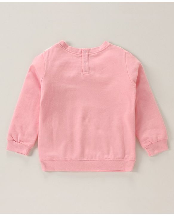 Babyhug Full Sleeves Sweatshirt with Floral Embroidery & Peter Pan Collar - Pink