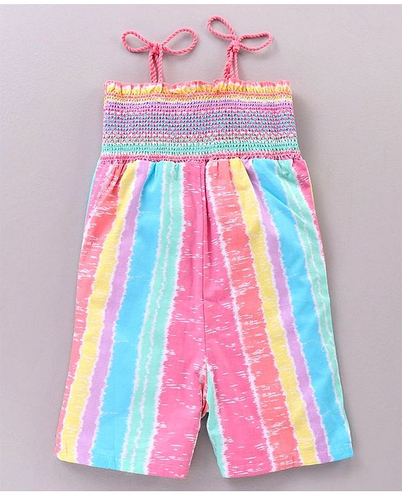 Babyhug Singlet Sleeves 100% Cotton Capri Length Jumpsuit - Multicolor