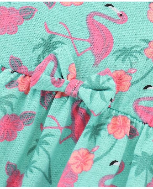 Babyhug Sleeveless 100% Cotton Frock Flamingo Print - Mint