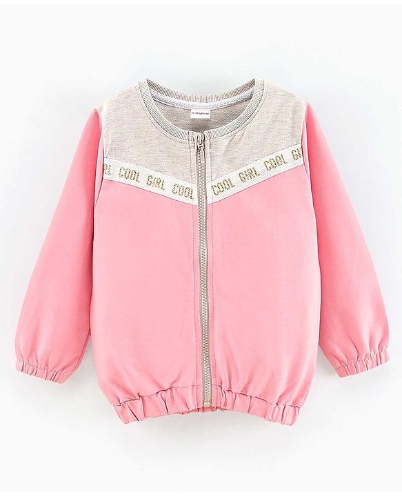 Babyhug Full Sleeves Sweat Jacket with Tape Detailing - Pink