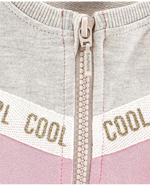 Babyhug Full Sleeves Sweat Jacket with Tape Detailing - Pink