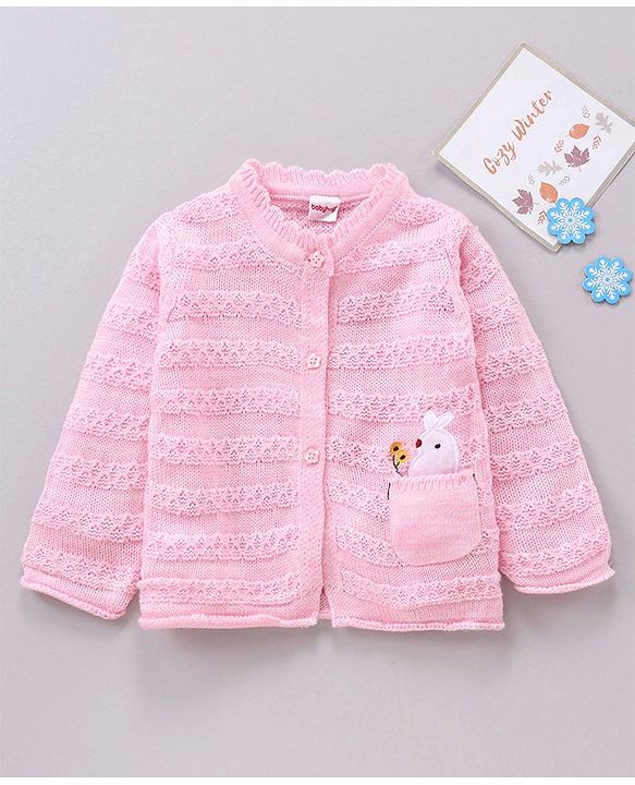 Babyhug Cotton Knit Full Sleeves Sweater Bird Design - Pink
