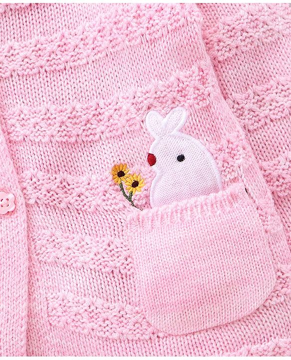 Babyhug Cotton Knit Full Sleeves Sweater Bird Design - Pink