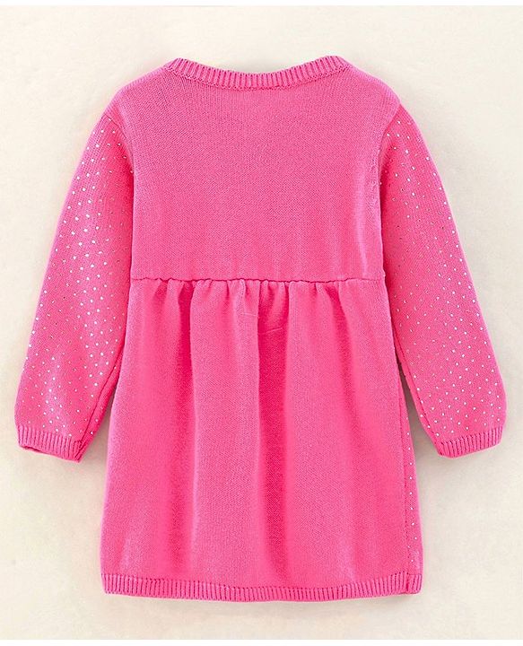 Babyhug Cotton Knit Full Sleeves Dots Printed Woollen Dress - Pink