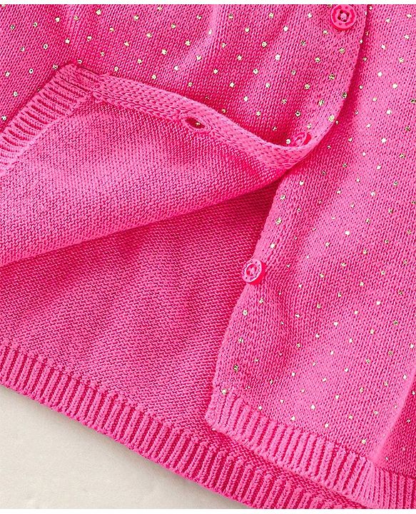 Babyhug Cotton Knit Full Sleeves Dots Printed Woollen Dress - Pink