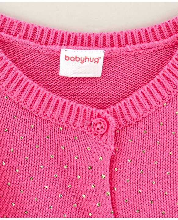 Babyhug Cotton Knit Full Sleeves Dots Printed Woollen Dress - Pink