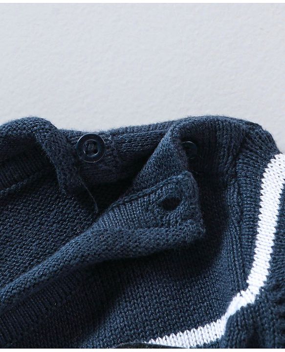 Babyhug Full Sleeves Knit Woollen Dress Cherry Patch - Navy Blue