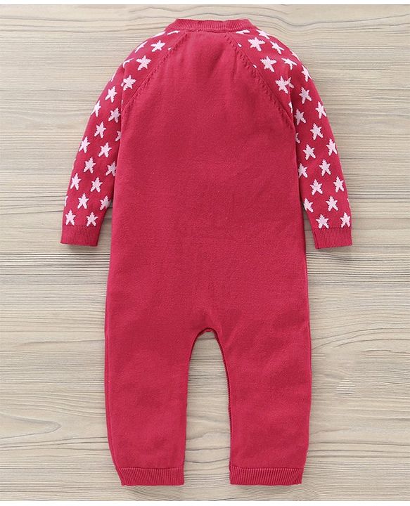 Babyhug Cotton Full Sleeves Romper Star Design - Red
