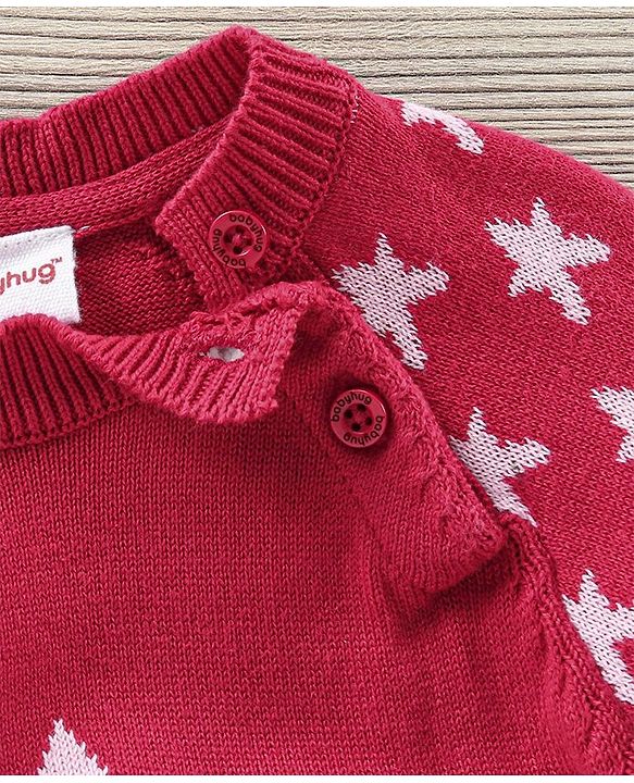 Babyhug Cotton Full Sleeves Romper Star Design - Red