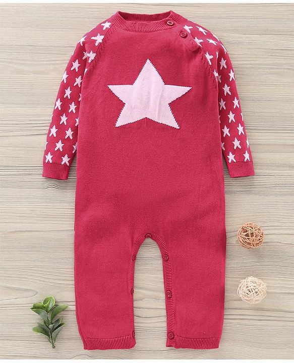 Babyhug Cotton Full Sleeves Romper Star Design - Red