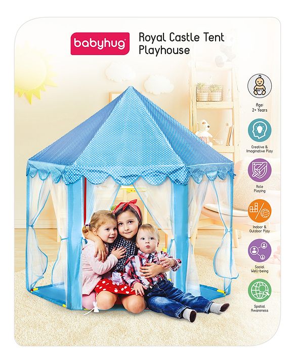 Babyhug Royal Castle Tent Playhouse for Kids | Jumbo Indoor & Outdoor Blue Castle Play Tent | Ideal for Boys & Girls | Birthday Gift | BIS Certified