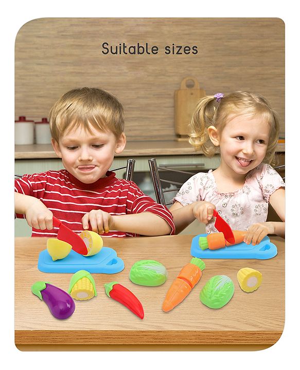 Babyhug Vegetables Cutting Playset with Frypan - 16 Pieces | Realistic Pretend Play Kitchen Set for Kids | Boosts Creativity & Role-Play Learning | BIS Certified
