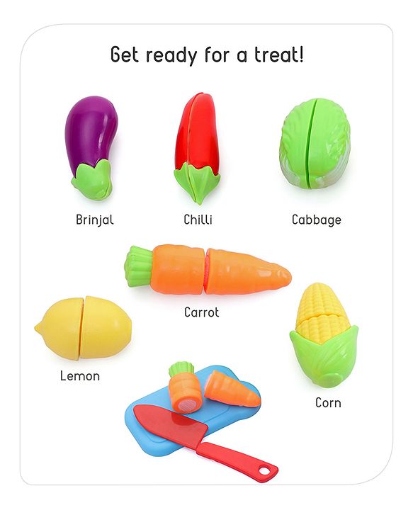Babyhug Vegetables Cutting Playset with Frypan - 16 Pieces | Realistic Pretend Play Kitchen Set for Kids | Boosts Creativity & Role-Play Learning | BIS Certified