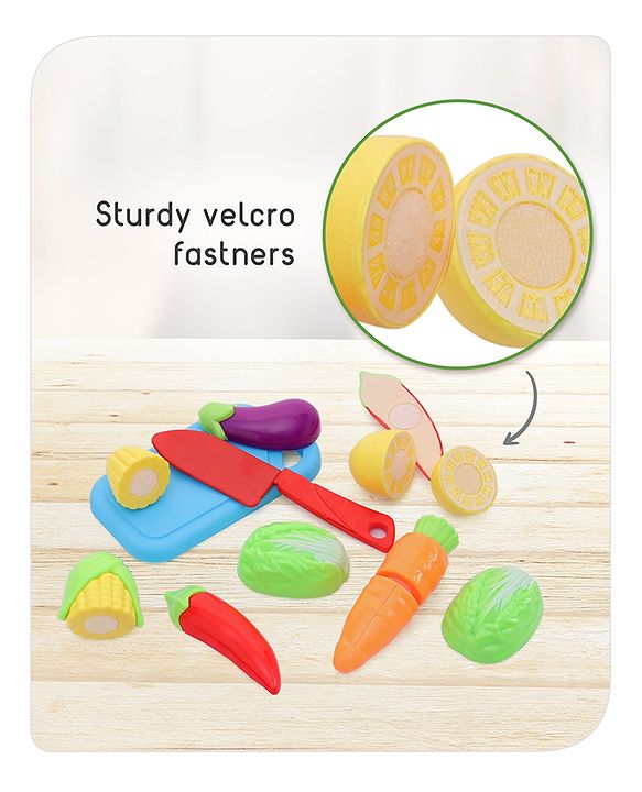 Babyhug Vegetables Cutting Playset with Frypan - 16 Pieces | Realistic Pretend Play Kitchen Set for Kids | Boosts Creativity & Role-Play Learning | BIS Certified