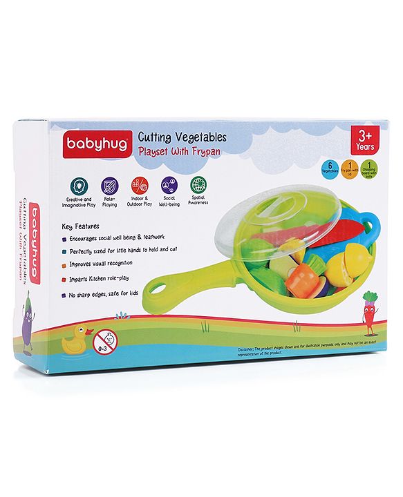 Babyhug Vegetables Cutting Playset with Frypan - 16 Pieces | Realistic Pretend Play Kitchen Set for Kids | Boosts Creativity & Role-Play Learning | BIS Certified