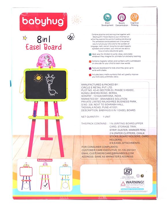 Babyhug 8-in-1 Adjustable Easel Board - Magnetic Whiteborad & Chalkboard with Alpha & Numeric | Hight Adjustable | Educational Toy | Enhances Learning & Creativity | Blue & Red |BIS Certified