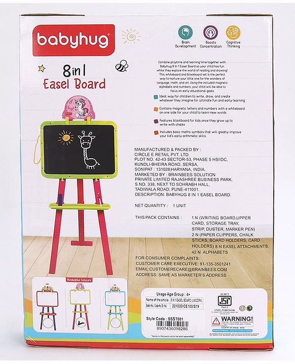 Babyhug 8-in-1 Adjustable Easel Board - Magnetic Whiteborad & Chalkboard with Alpha & Numeric | Hight Adjustable | Educational Toy | Enhances Learning & Creativity | Blue & Red |BIS Certified