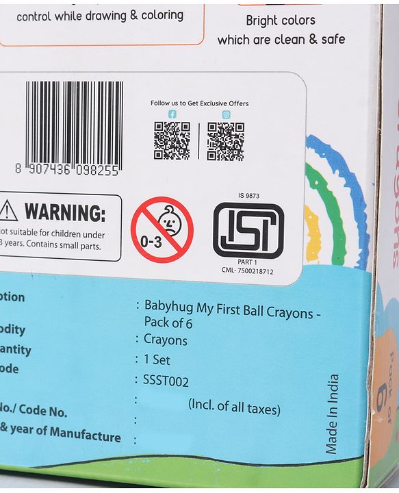 Babyhug My First Super Ball Crayons  - Pack of 6