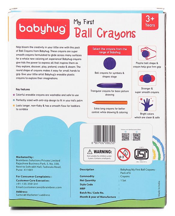Babyhug My First Super Ball Crayons  - Pack of 6