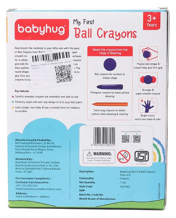 Babyhug My First Super Ball Crayons  - Pack of 6