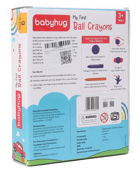 Babyhug My First Super Ball Crayons  - Pack of 6