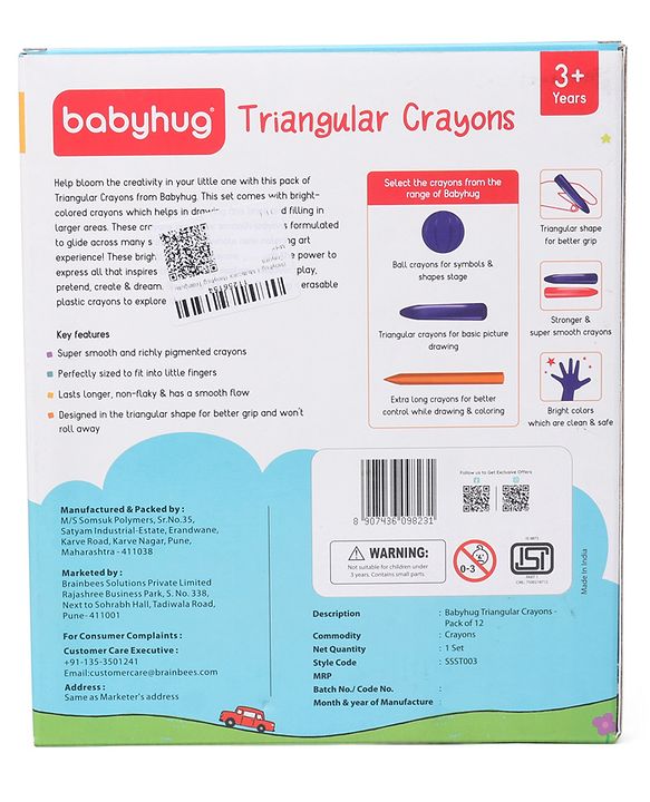 Babyhug Jumbo Triangular Crayons - 12 Shades