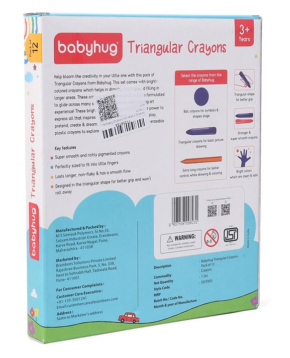 Babyhug Jumbo Triangular Crayons - 12 Shades