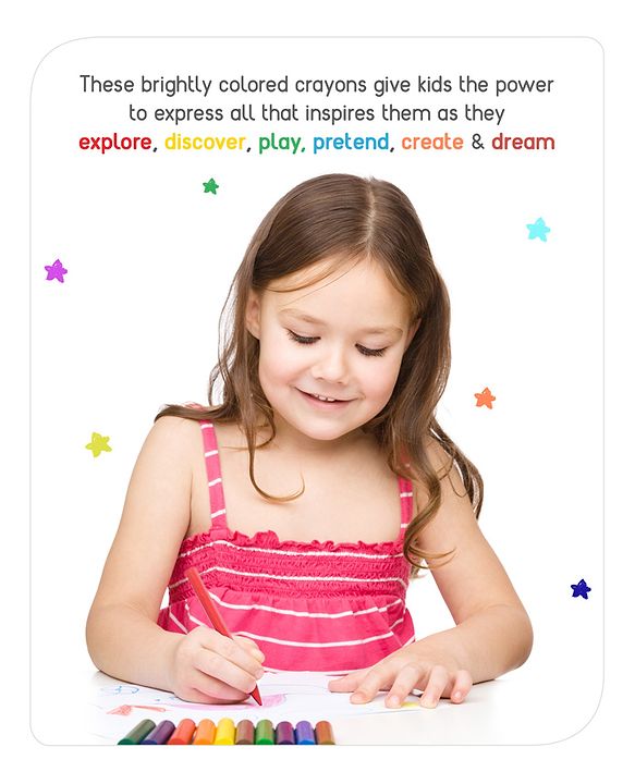 Babyhug Extra Long Erasable Crayons With Sharpener & Eraser - Pack of 24 | Long Crayon Design  That's Easy To Grip | Coloring & Drawing | Build Imaginative & Visual skills | BIS Certified